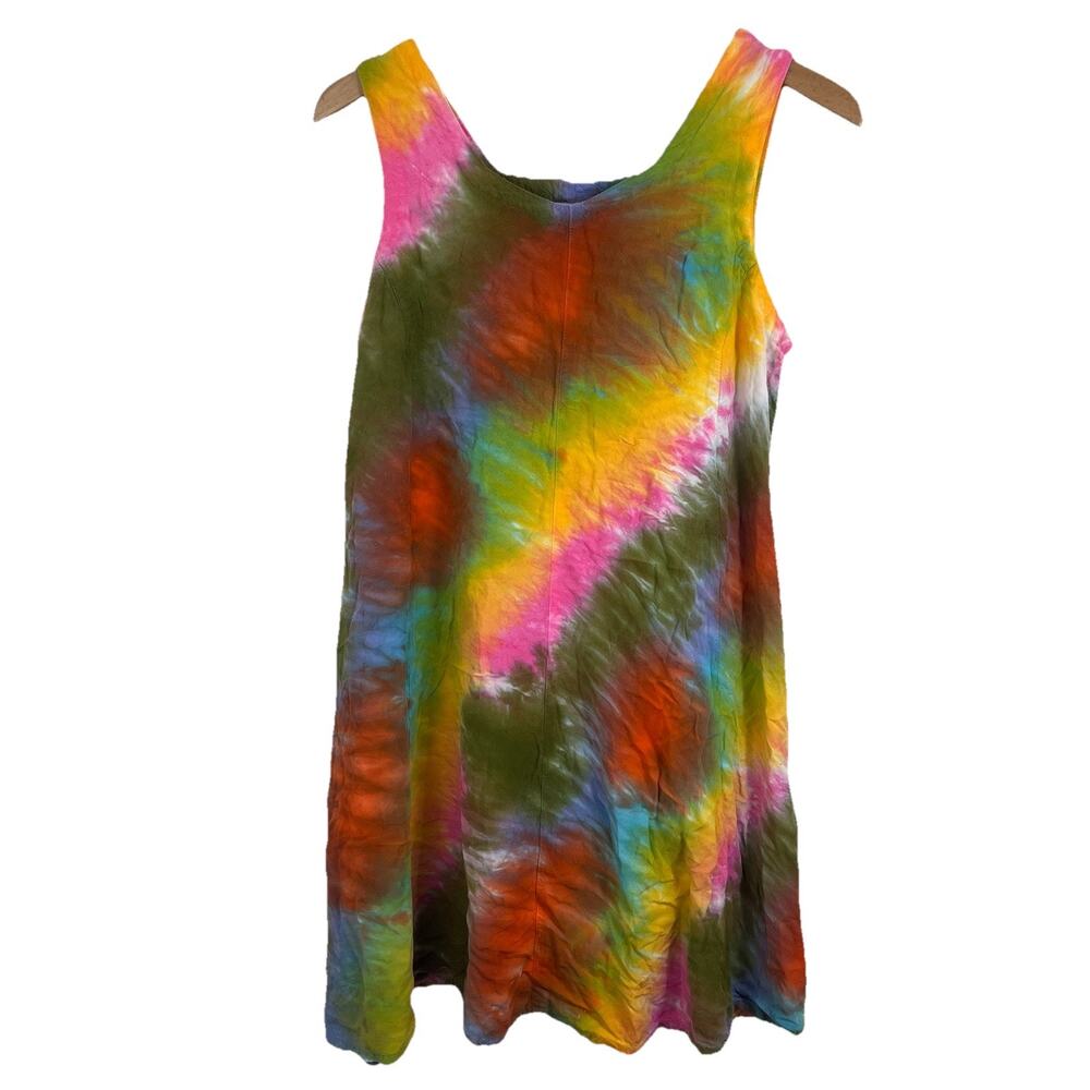 Dharma Trading Co Tie Dye Rayon Dress Women’s Medium Boho Hippie Sundress